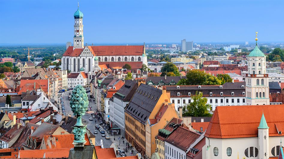 View of the Augsburg city centre from above