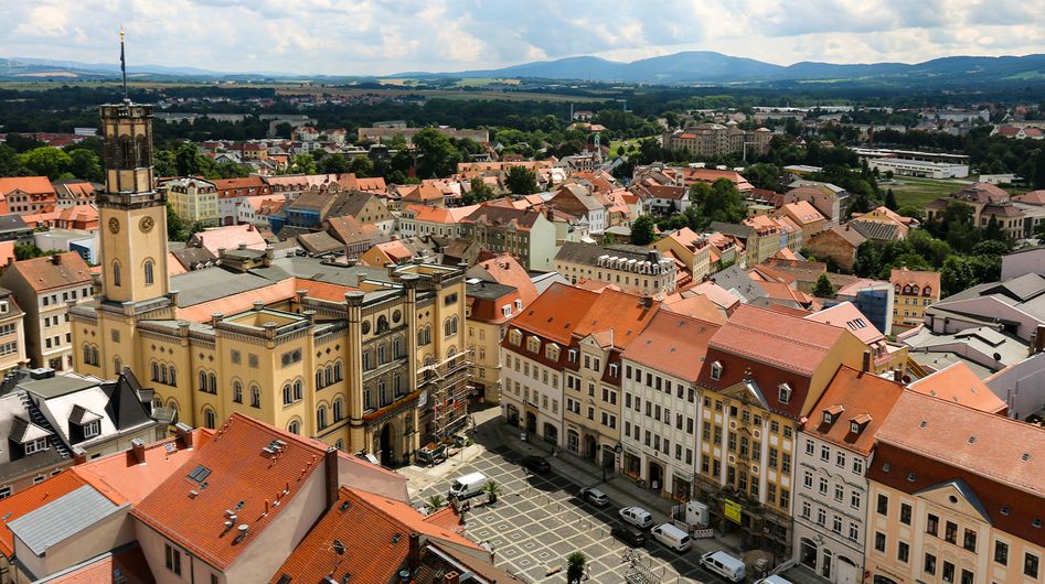 View of the Zittau market square from above